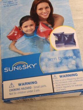 🐻 SUN & SKY Red Kids Arm Bands - Inflatable Swim Floaties